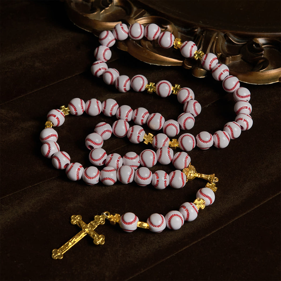 Christianartworkshop Blessed Miniature Baseball Beads Rosary with Golden Holy Chalice & Crucifix: Merge Faith and Sport - image 7