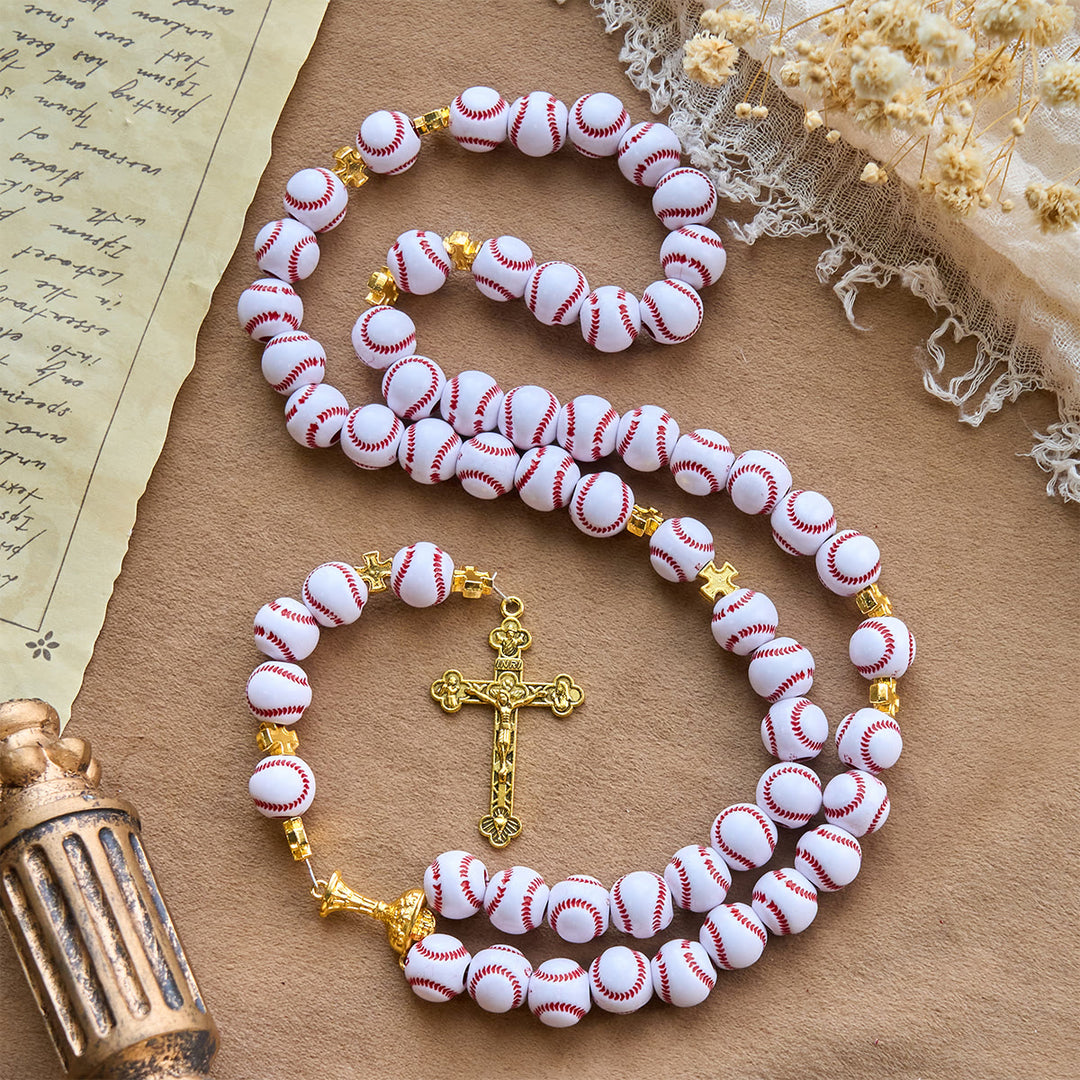 Christianartworkshop Blessed Miniature Baseball Beads Rosary with Golden Holy Chalice & Crucifix: Merge Faith and Sport - image 2