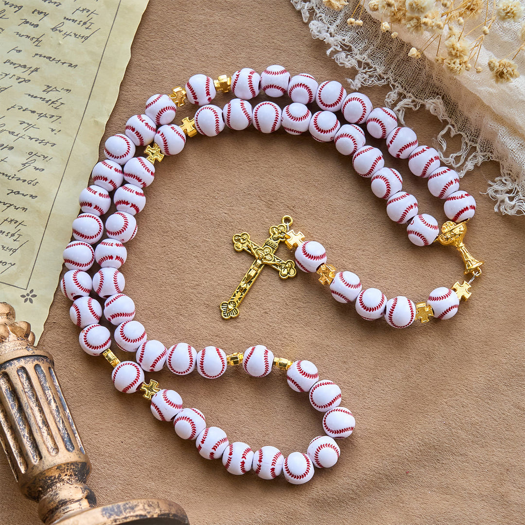 Christianartworkshop Blessed Miniature Baseball Beads Rosary with Golden Holy Chalice & Crucifix: Merge Faith and Sport - image 4