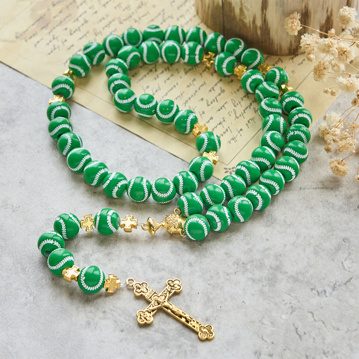 Christianartworkshop Blessed Miniature Baseball Beads Rosary with Golden Holy Chalice & Crucifix: Merge Faith and Sport - image 14