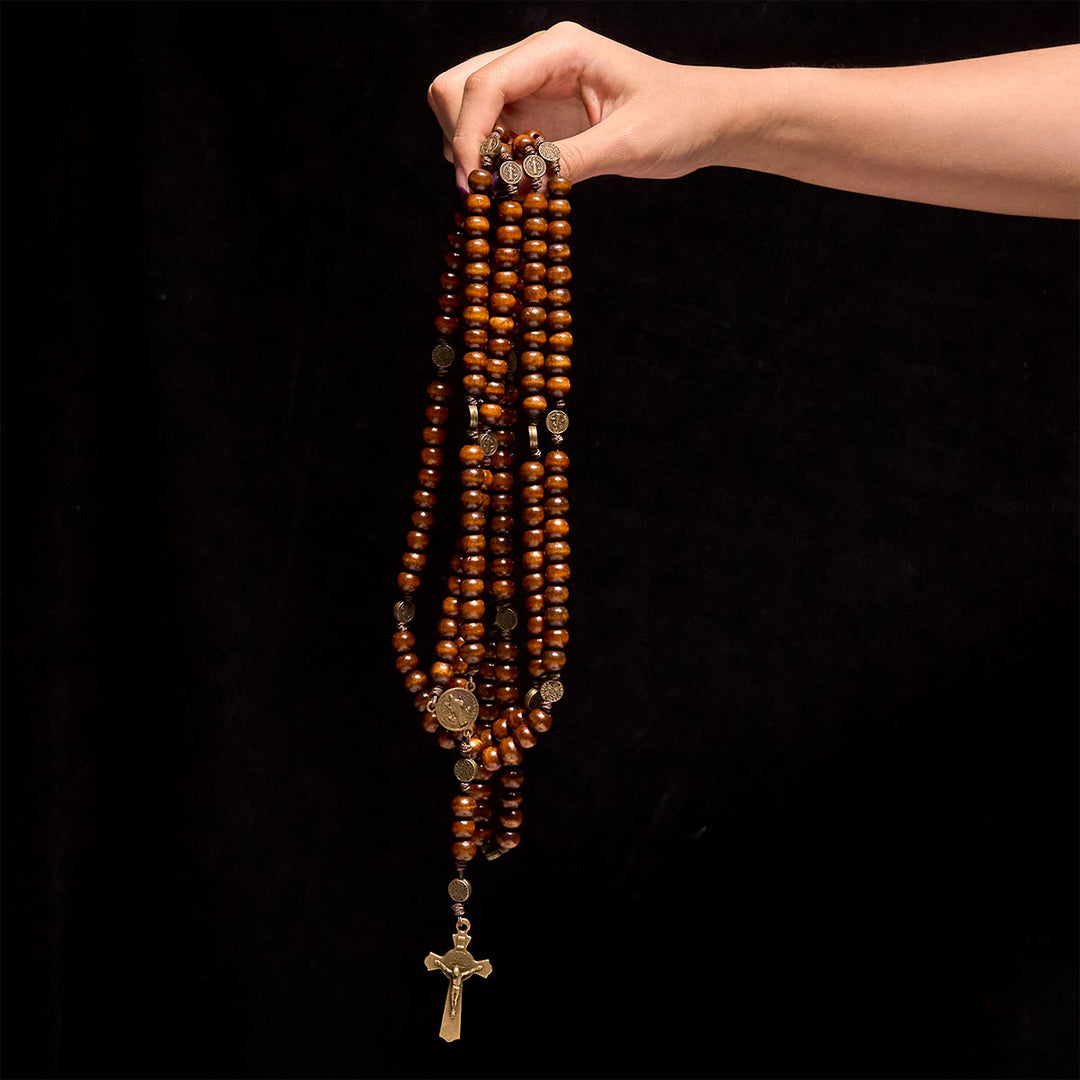 Christianartworkshop 15/20 Decade Olive Wood Rosary with St. Benedict, Crucifix & Waist Chain Design—Divine Devotion in Dual Use - image 26
