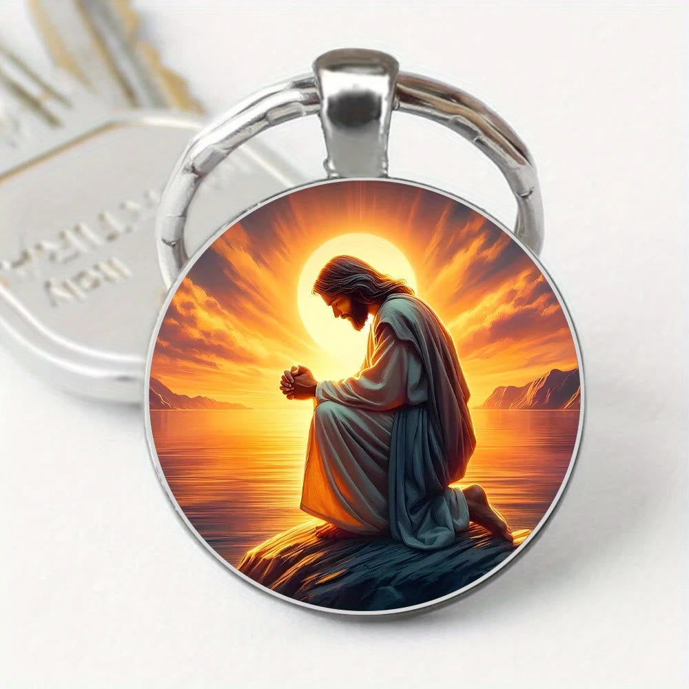 Christianartworkshop Classic Radiant Jesus Prayer Keychain: Timeless Emblem of Faith and Reverence - Silver - image 0