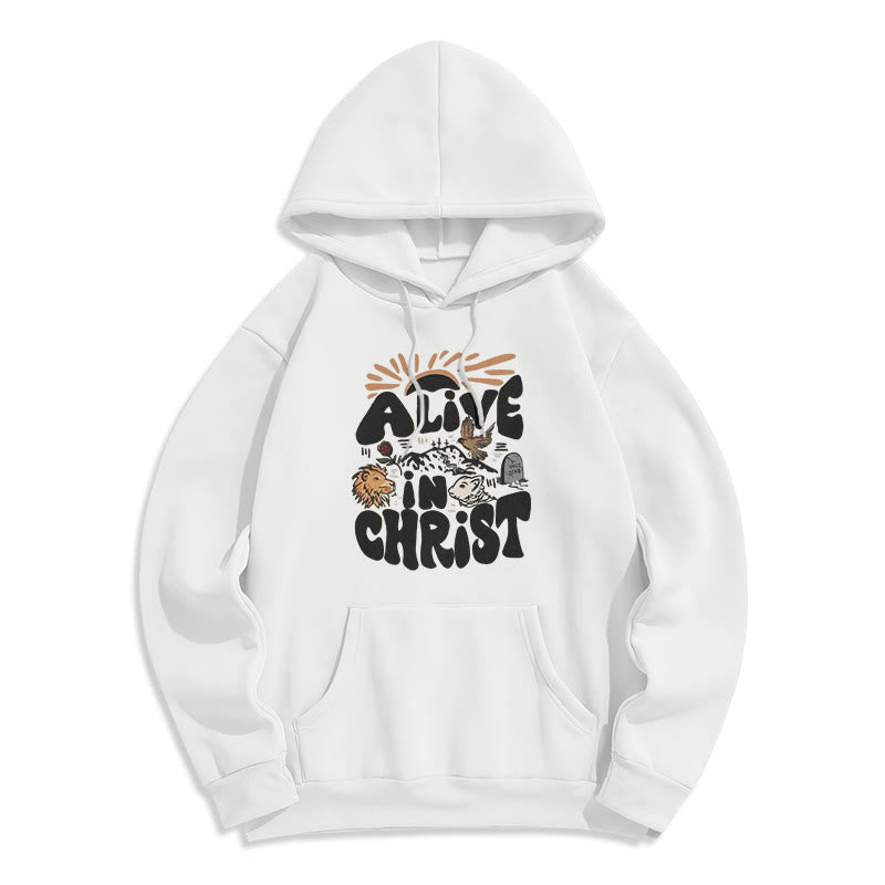 Christianartworkshop Alive in Christ Resurrection Halloween Style Fleece Lined Polyester Hoodie - White - 2XL - image 2