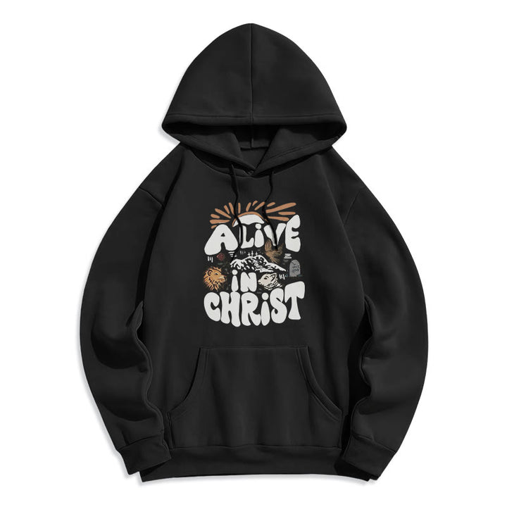 Christianartworkshop Alive in Christ Resurrection Halloween Style Fleece Lined Polyester Hoodie - Black - 2XL - image 6