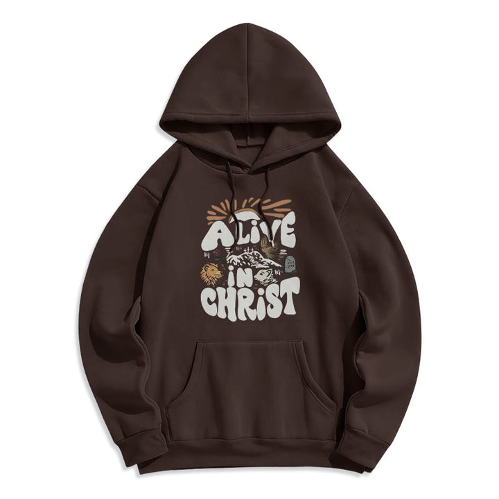 Christianartworkshop Alive in Christ Resurrection Halloween Style Fleece Lined Polyester Hoodie - Brown - 2XL - image 0
