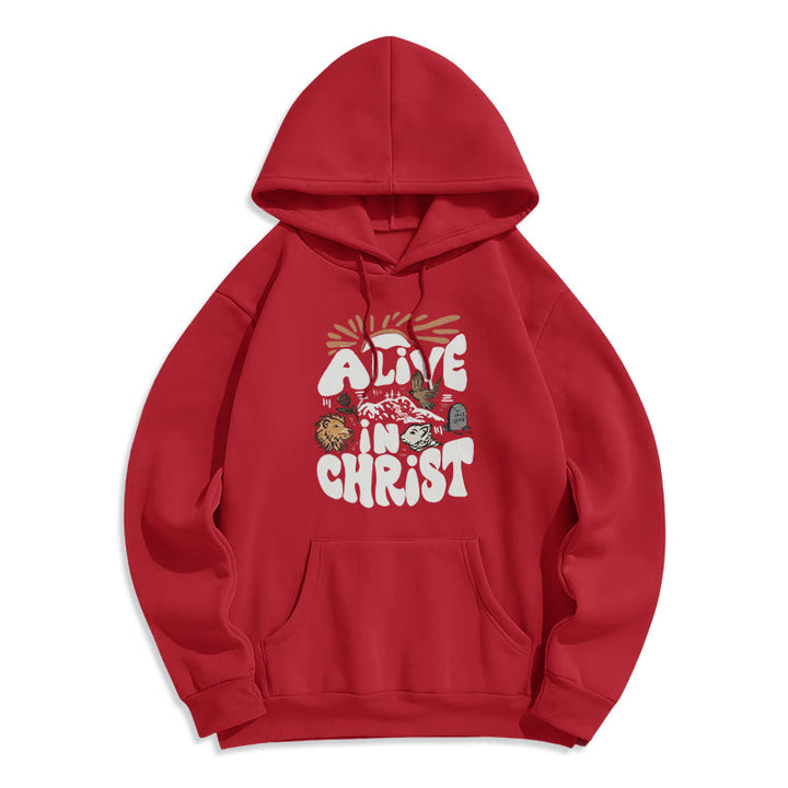 Christianartworkshop Alive in Christ Resurrection Halloween Style Fleece Lined Polyester Hoodie - Red - 2XL - image 8