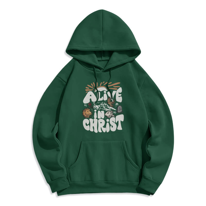 Christianartworkshop Alive in Christ Resurrection Halloween Style Fleece Lined Polyester Hoodie - Green - 2XL - image 7