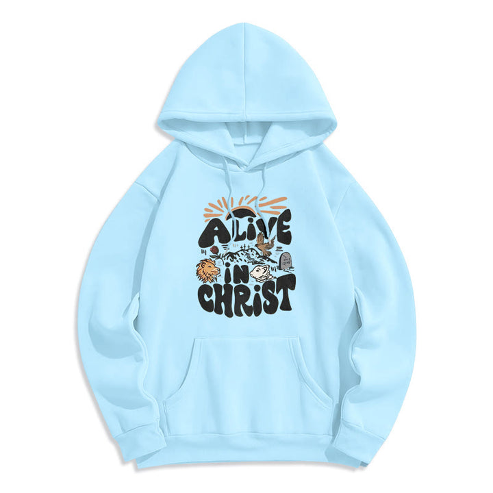 Christianartworkshop Alive in Christ Resurrection Halloween Style Fleece Lined Polyester Hoodie - Blue - 2XL - image 4