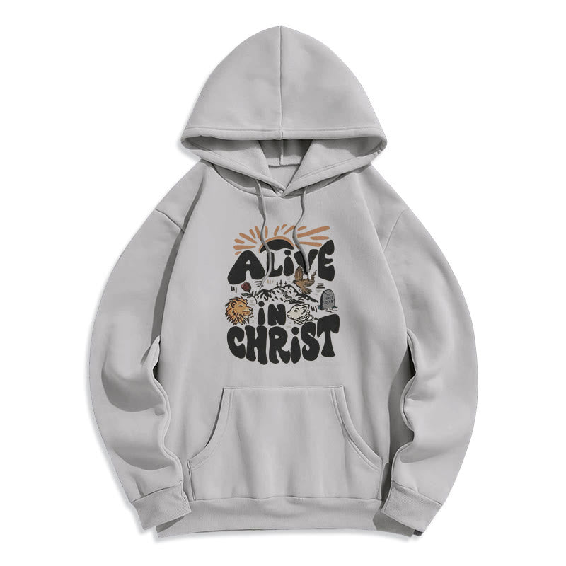 Christianartworkshop Alive in Christ Resurrection Halloween Style Fleece Lined Polyester Hoodie - Grey - 2XL - image 3