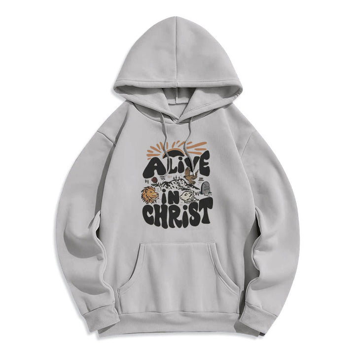 Christianartworkshop Alive in Christ Resurrection Halloween Style Fleece Lined Polyester Hoodie - Grey - 2XL - image 3