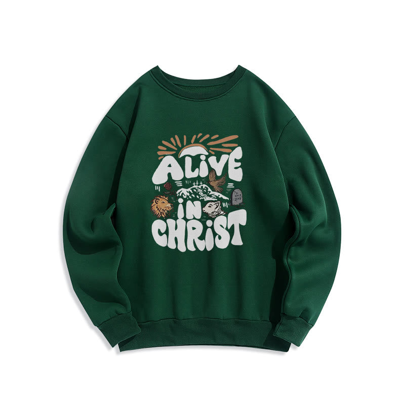 Christianartworkshop Alive in Christ Resurrection Halloween Style Fleece Lined Polyester Sweatshirt - Green - 2XL - image 6