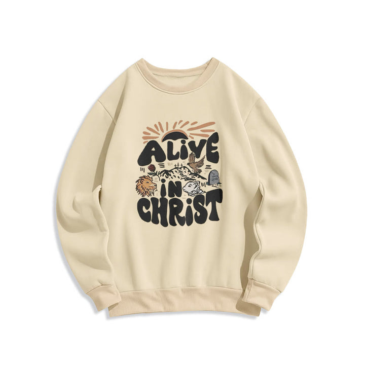 Christianartworkshop Alive in Christ Resurrection Halloween Style Fleece Lined Polyester Sweatshirt - Beige - 2XL - image 3