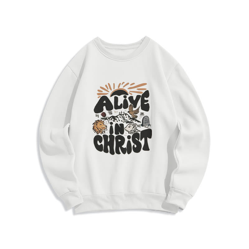 Christianartworkshop Alive in Christ Resurrection Halloween Style Fleece Lined Polyester Sweatshirt - White - 2XL - image 2
