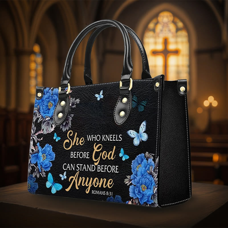 Christianartworkshop Elegant Floral Personalized Leather Handbag with Scripture Quote: God Is with Her - L - Regular (No Custom) - image 0