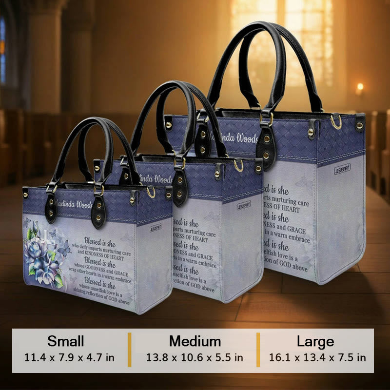 Christianartworkshop Elegant Floral Personalized Leather Handbag with Scripture Quote: God Is with Her - image 7