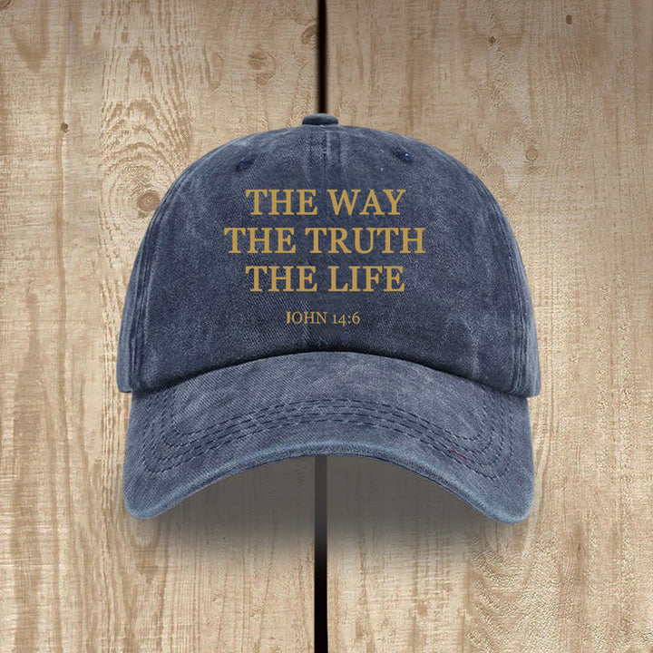 Christianartworkshop The Way The Truth The Life Bible Verse Washed Cotton Hat - Navy Blue - image 8