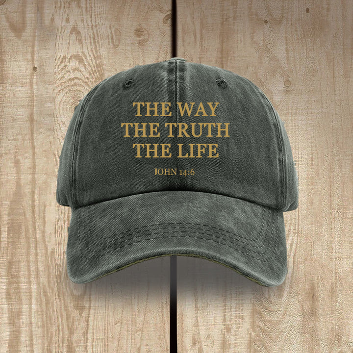 Christianartworkshop The Way The Truth The Life Bible Verse Washed Cotton Hat - Grey-green - image 0