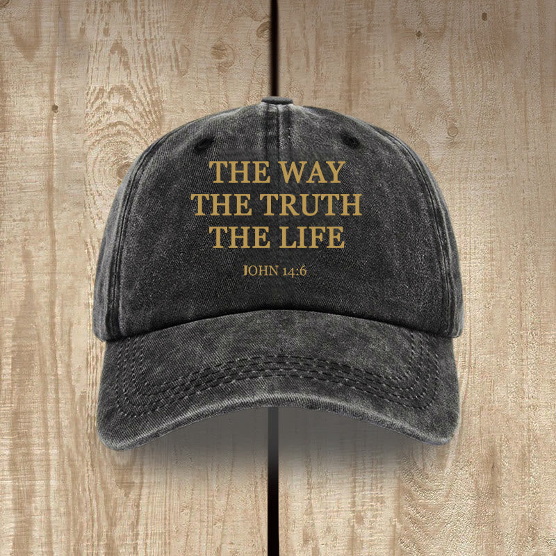 Christianartworkshop The Way The Truth The Life Bible Verse Washed Cotton Hat - Black - image 1