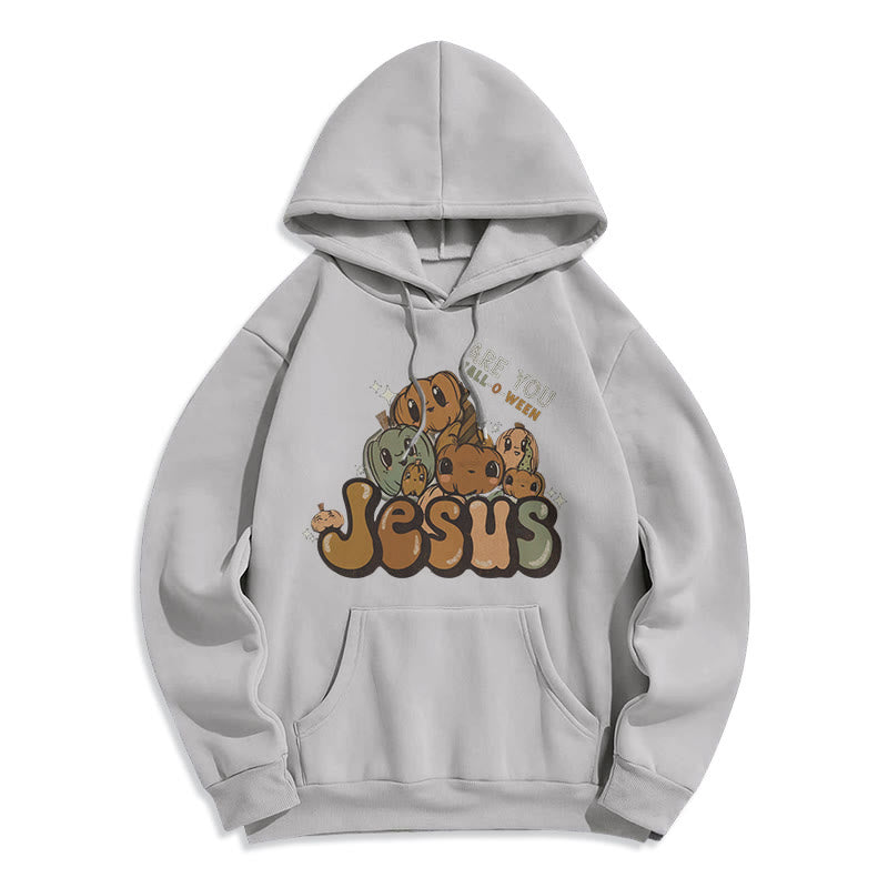 Christianartworkshop Whimsical Pumpkin Design with "Jesus" Print Halloween Fleece Lined Polyester Hoodie - Grey - 2XL - image 8
