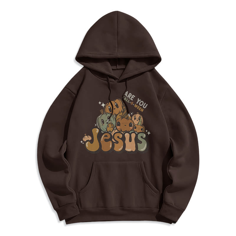 Christianartworkshop Whimsical Pumpkin Design with "Jesus" Print Halloween Fleece Lined Polyester Hoodie - Brown - 2XL - image 0