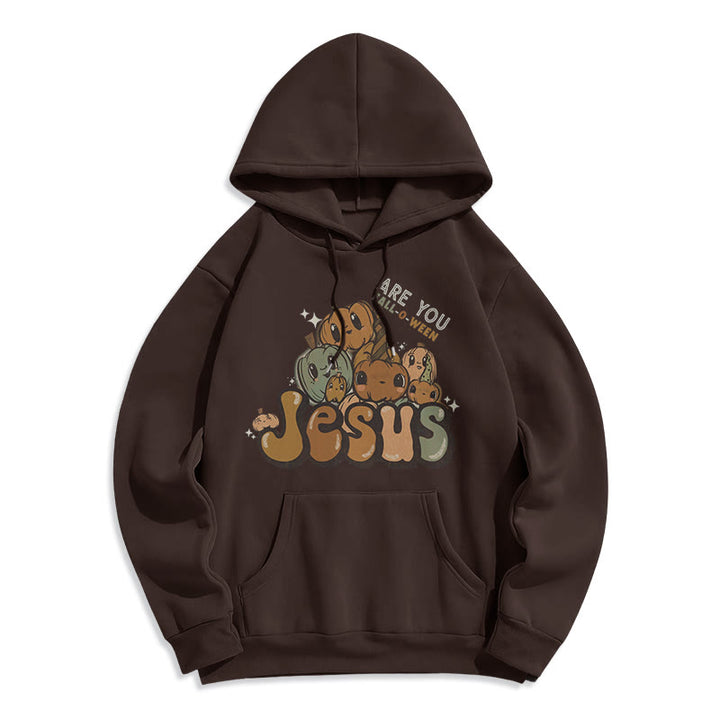 Christianartworkshop Whimsical Pumpkin Design with "Jesus" Print Halloween Fleece Lined Polyester Hoodie - Brown - 2XL - image 0
