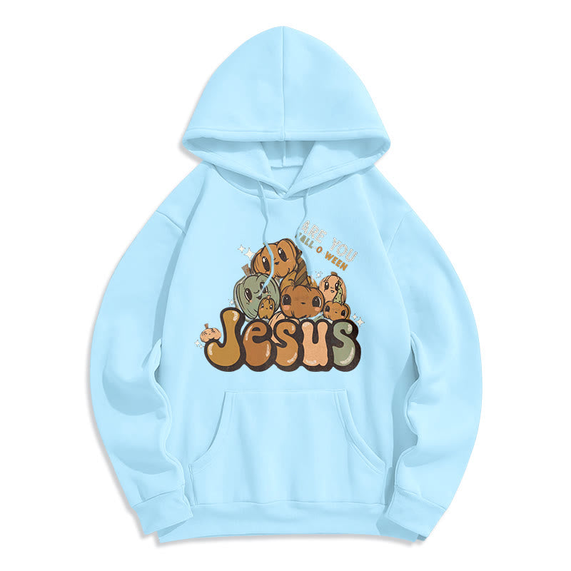 Christianartworkshop Whimsical Pumpkin Design with "Jesus" Print Halloween Fleece Lined Polyester Hoodie - Blue - 2XL - image 5