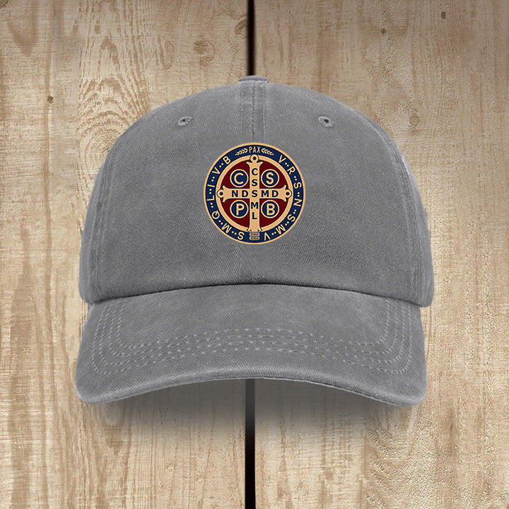 Christianartworkshop Holy Protection St. Benedict Cross Washed Cotton Hat - Grey - image 6