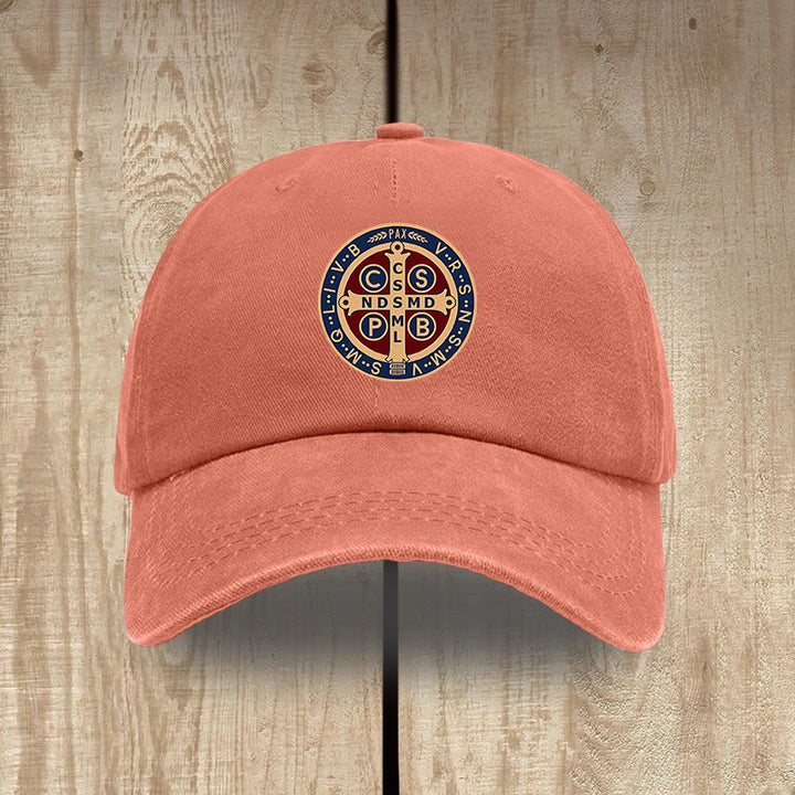 Christianartworkshop Holy Protection St. Benedict Cross Washed Cotton Hat - Orange - image 15