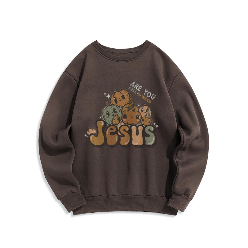 Christianartworkshop Whimsical Pumpkin Design with "Jesus" Print Halloween Fleece Lined Polyester Sweatshirt - Brown - 2XL - image 0