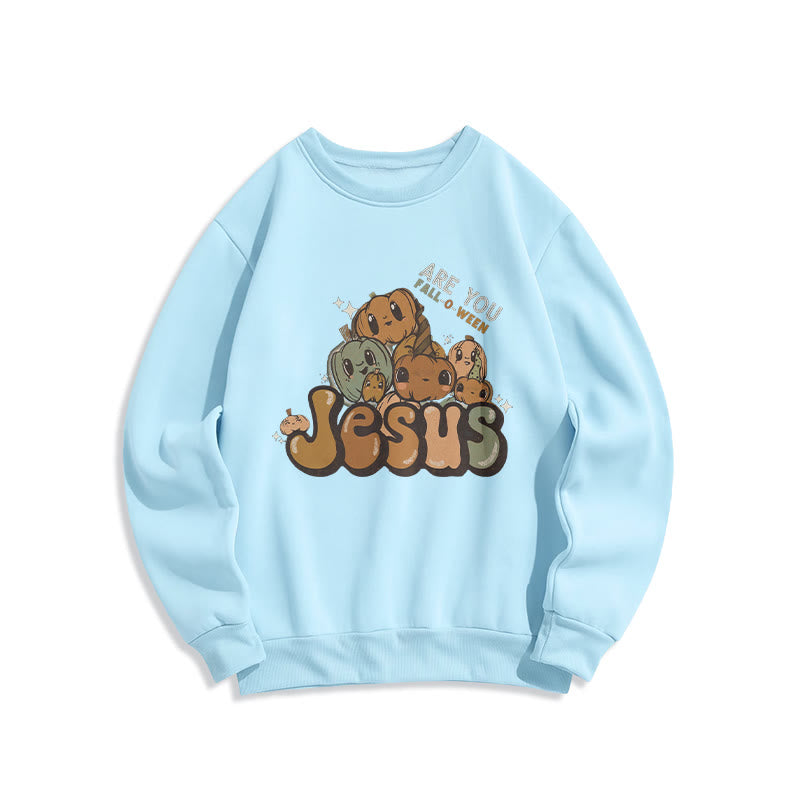 Christianartworkshop Whimsical Pumpkin Design with "Jesus" Print Halloween Fleece Lined Polyester Sweatshirt - Blue - 2XL - image 4