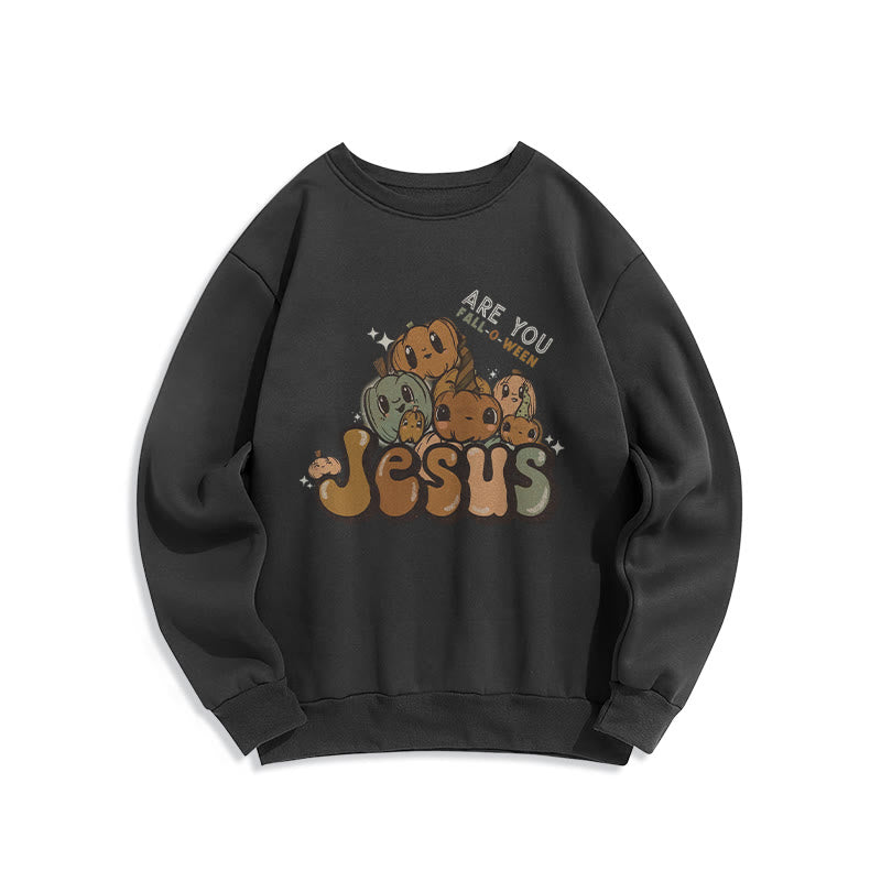 Christianartworkshop Whimsical Pumpkin Design with "Jesus" Print Halloween Fleece Lined Polyester Sweatshirt - Black - 2XL - image 5