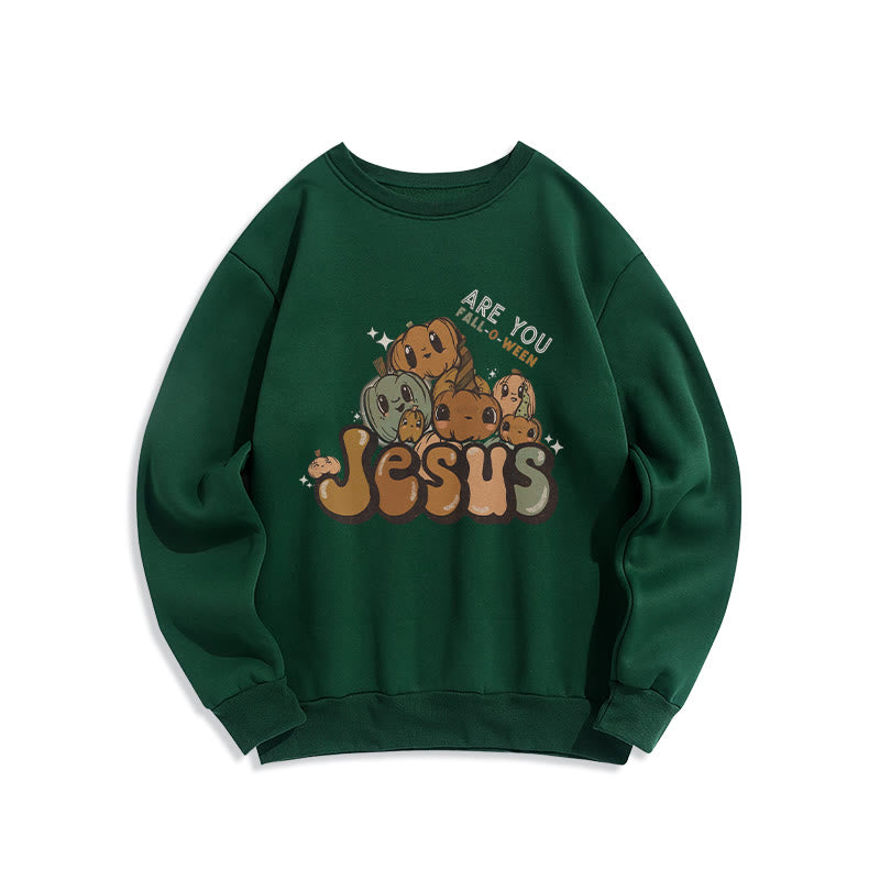 Christianartworkshop Whimsical Pumpkin Design with "Jesus" Print Halloween Fleece Lined Polyester Sweatshirt - Green - 2XL - image 3