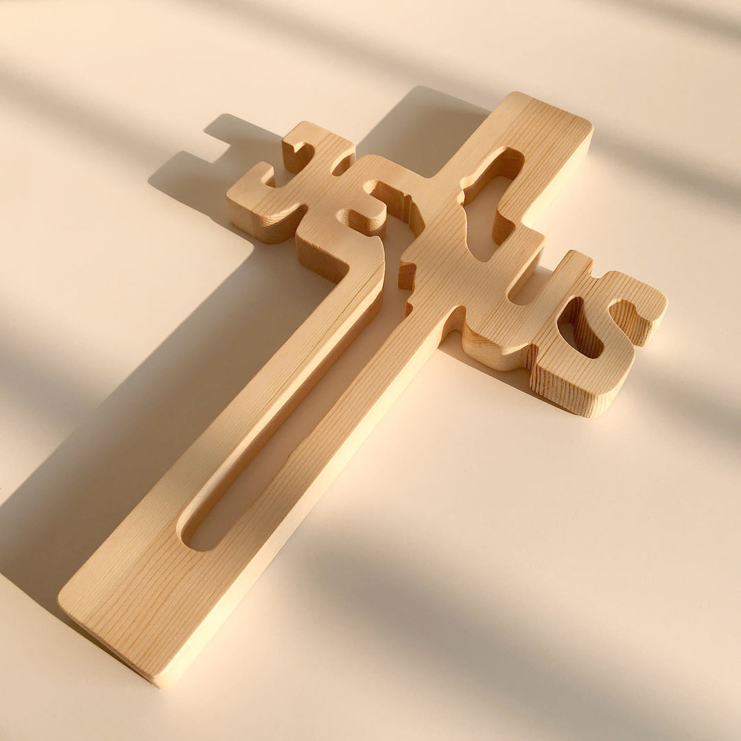 Christianartworkshop Jesus Silhouette Pine Wood Cross Wall Art with Hollow Carved Design - image 2