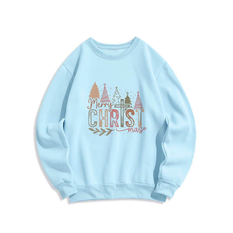 Christianartworkshop Merry Christmas Religious Cross and Tree Design Fleece Lined Polyester Sweatshirt - Blue - 2XL - image 3