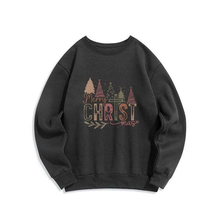 Christianartworkshop Merry Christmas Religious Cross and Tree Design Fleece Lined Polyester Sweatshirt - Black - 2XL - image 5