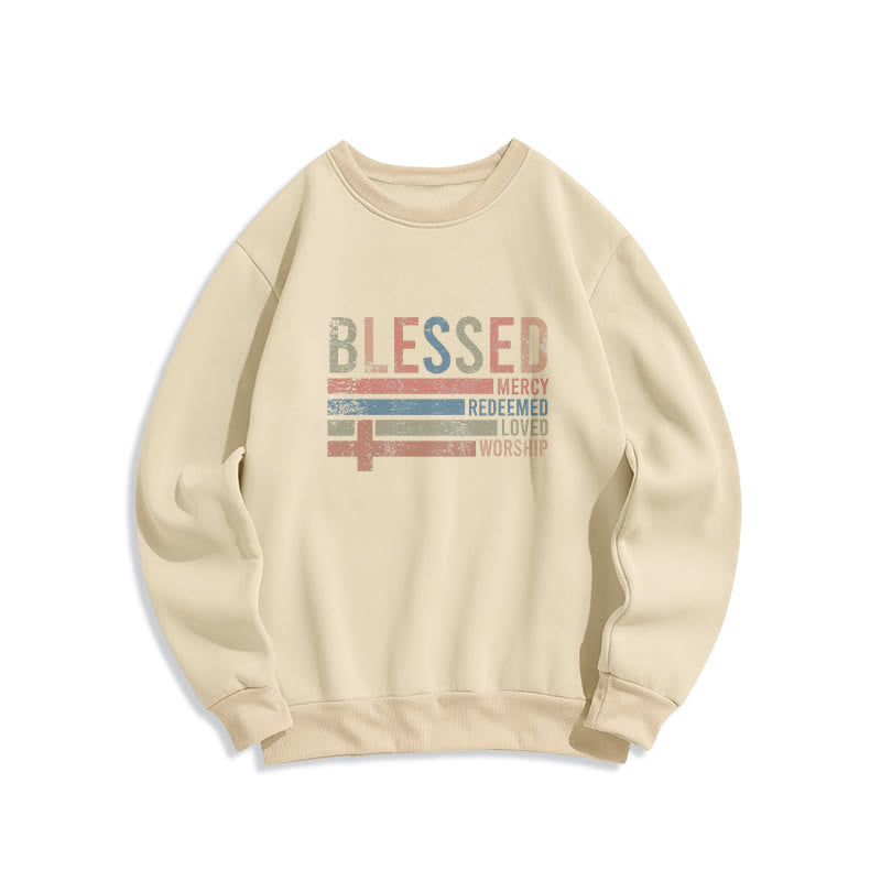 Christianartworkshop Faith - Inspired Blessed Cross Graphic Fleece Lined Polyester Sweatshirt - Beige - 2XL - image 1