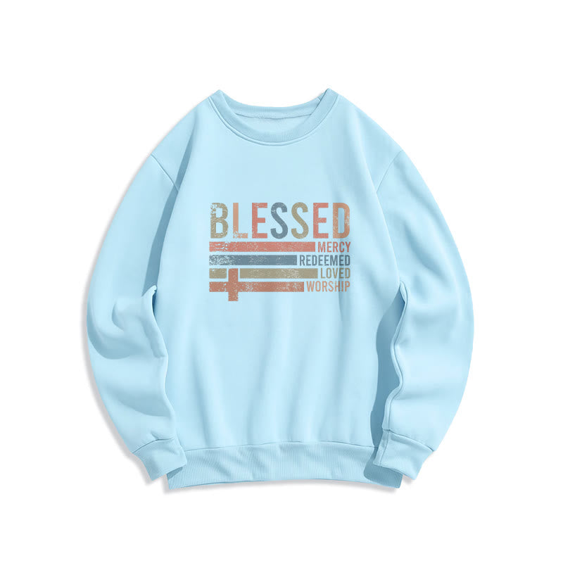 Christianartworkshop Faith - Inspired Blessed Cross Graphic Fleece Lined Polyester Sweatshirt - Blue - 2XL - image 3