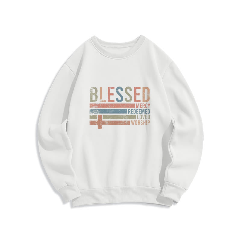 Christianartworkshop Faith - Inspired Blessed Cross Graphic Fleece Lined Polyester Sweatshirt - White - 2XL - image 4