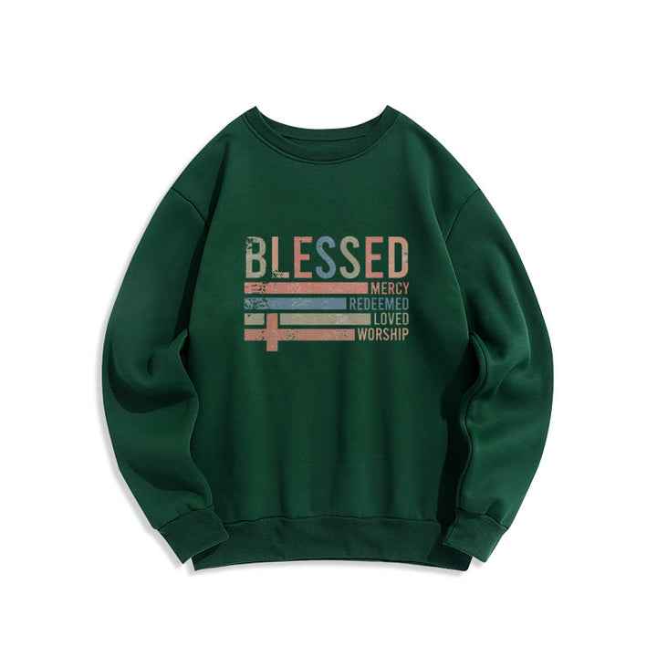 Christianartworkshop Faith - Inspired Blessed Cross Graphic Fleece Lined Polyester Sweatshirt - Green - 2XL - image 2