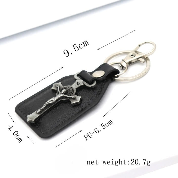 Christianartworkshop Stylish Colored Crucifix Keychain On Leather: Spiritual Keepsake For Faithful Souls - Tin - image 4