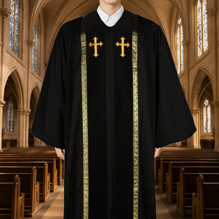 Christianartworkshop Traditional Multi-Color Church Clergy Robe with Gold Cross & Decorative - 3XL - Black - image 3