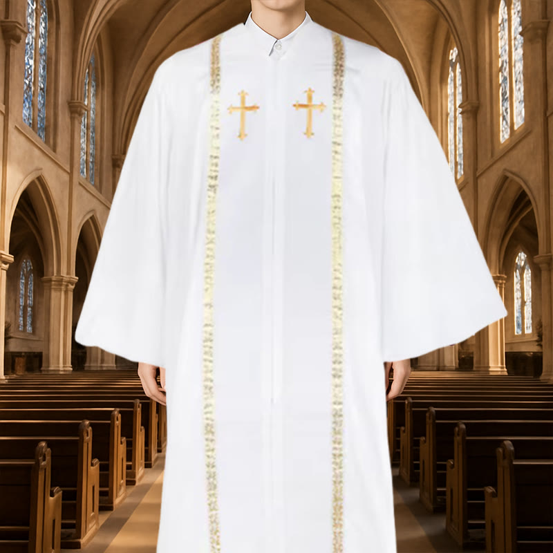 Christianartworkshop Traditional Multi-Color Church Clergy Robe with Gold Cross & Decorative - 3XL - White - image 2