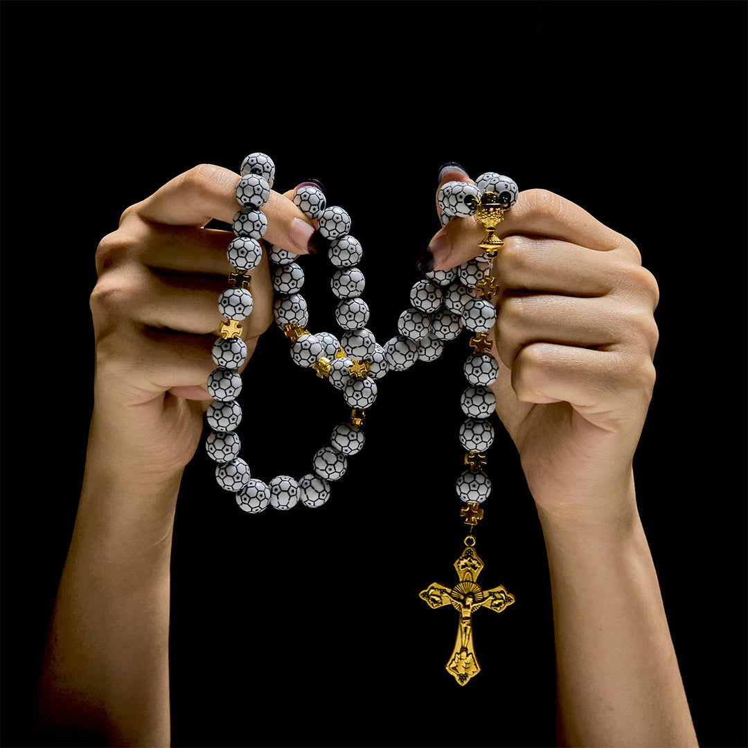 Christianartworkshop Dual Colors Faith & Victory Soccer Rosary with Crucifix & Holy Grail - image 10