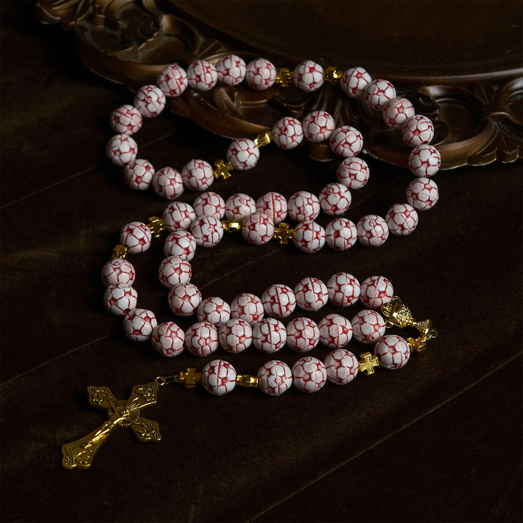 Christianartworkshop Dual Colors Faith & Victory Soccer Rosary with Crucifix & Holy Grail - image 2