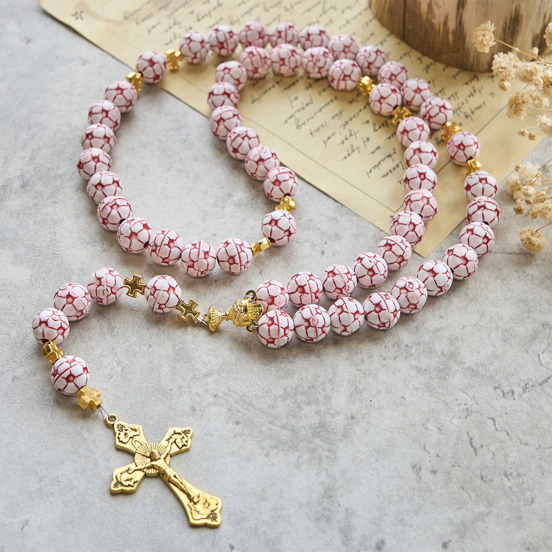 Christianartworkshop Dual Colors Faith & Victory Soccer Rosary with Crucifix & Holy Grail - image 5