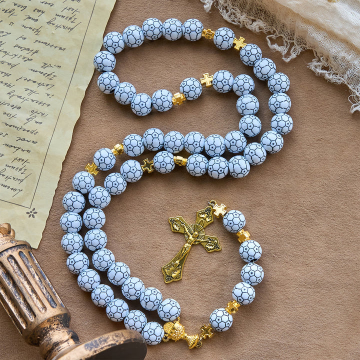 Christianartworkshop Dual Colors Faith & Victory Soccer Rosary with Crucifix & Holy Grail - Blue Soccer - image 9