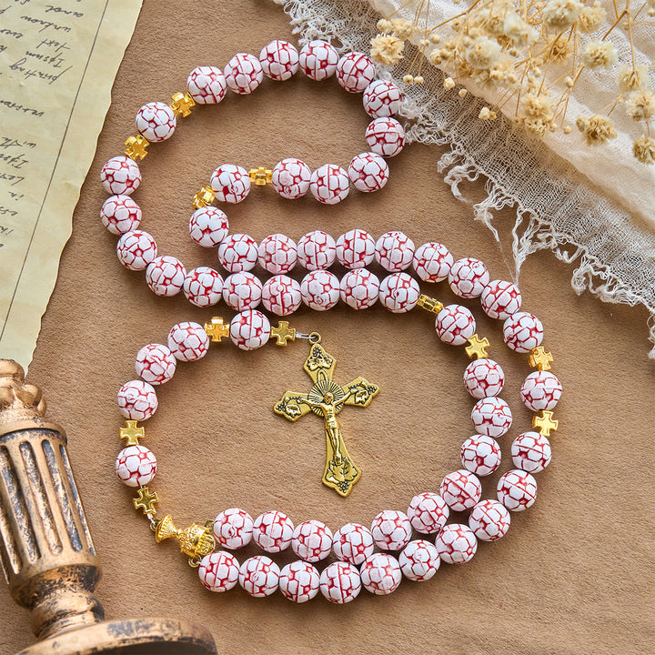 Christianartworkshop Dual Colors Faith & Victory Soccer Rosary with Crucifix & Holy Grail - Red Soccer - image 0