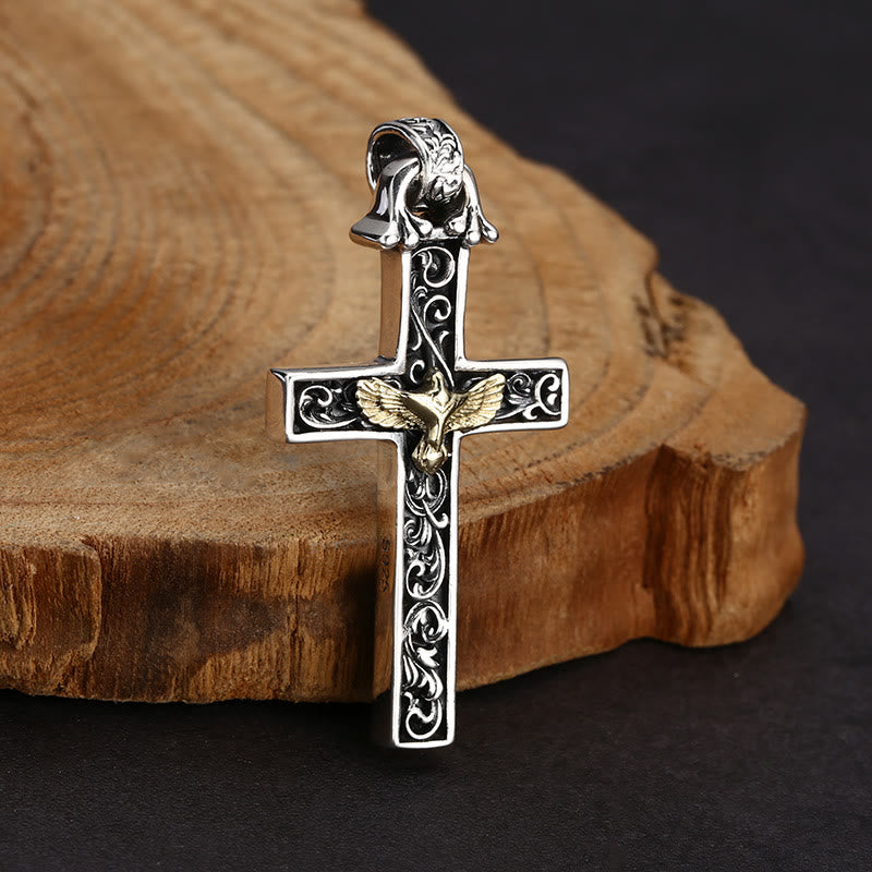 Christianartworkshop Intricate Sterling Silver Cross with Golden Dove: An Exquisite Blend of Detail and Devotion - image 4