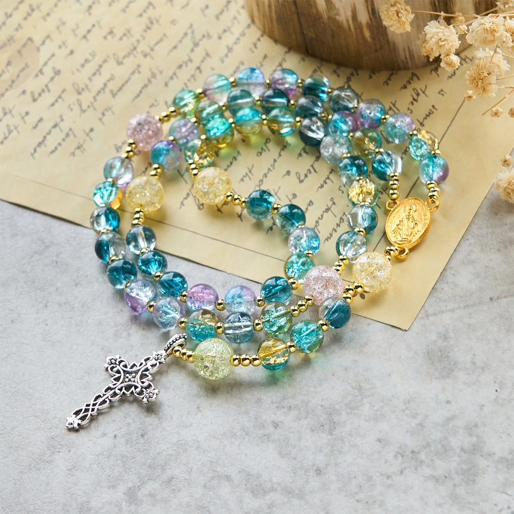 FREE Today: Miraculous Medal & Celtic Cross of 8 mm Round Multicolor Glass Alloy Chain Rosary - image 1