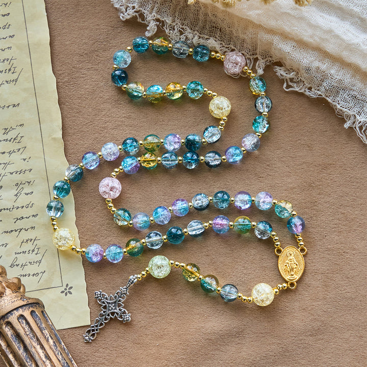 FREE Today: Miraculous Medal & Celtic Cross of 8 mm Round Multicolor Glass Alloy Chain Rosary - image 2